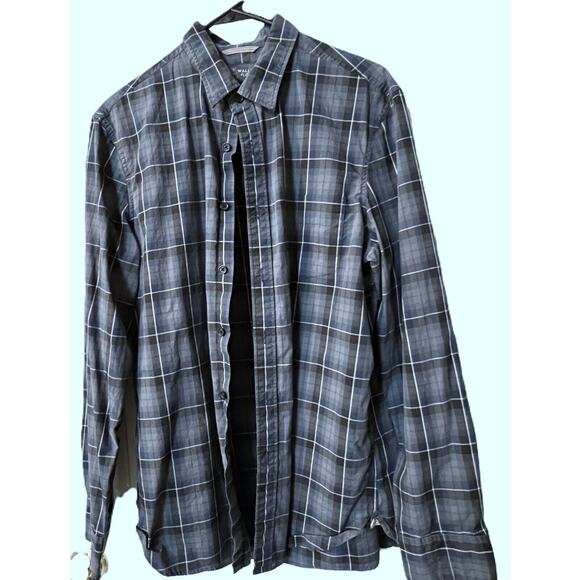 WALLIN & BROS Plaid Print Flannel Shirt, Navy Plaid, Size Large EUC - Picture 2 of 4